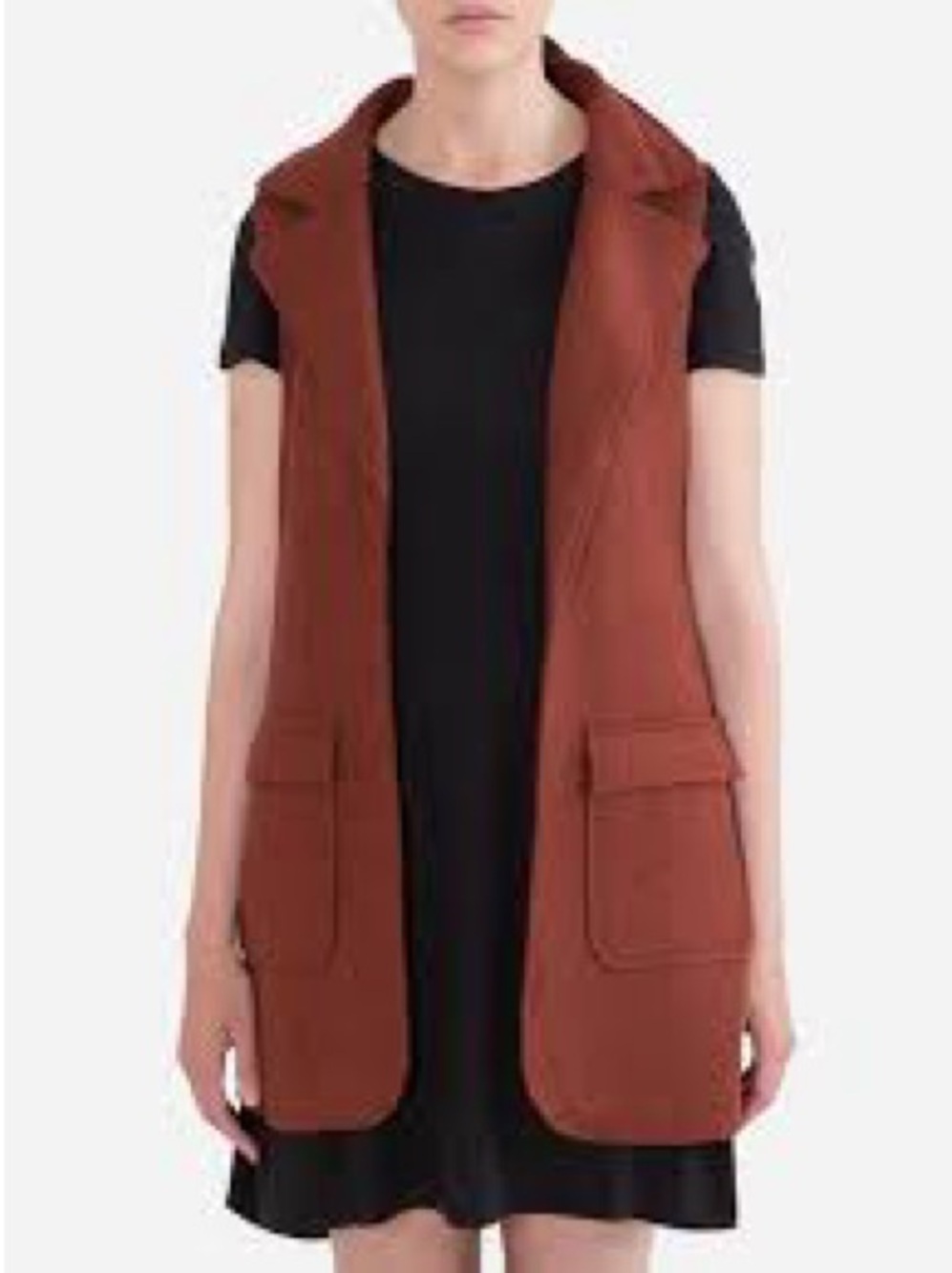 Tailored Rust Sleeveless Long Vest by